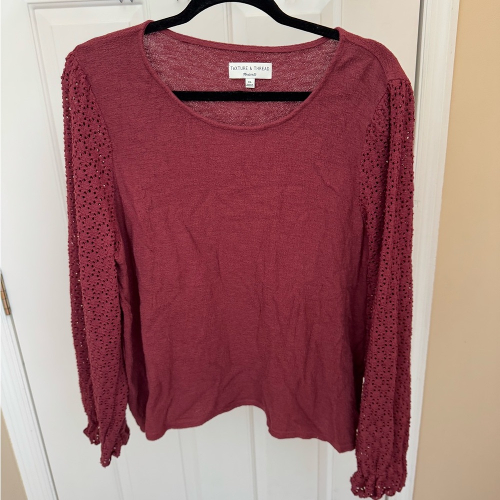 Madewell Burgundy Long Sleeve with Knit Sleeves